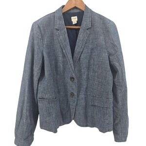 J.Crew Women's Size 14 Chambray Cotton Blazer Blue Summer Office Career